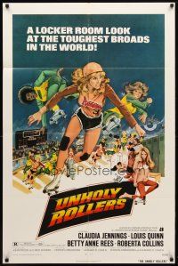 1w920 UNHOLY ROLLERS 1sh '72 artwork of sexy skating rollergirl Claudia Jennings, toughest broads!