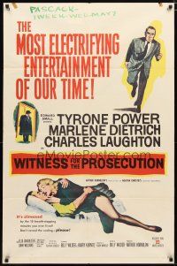 1w982 WITNESS FOR THE PROSECUTION 1sh '58 Billy Wilder, Tyrone Power, Marlene Dietrich, Laughton