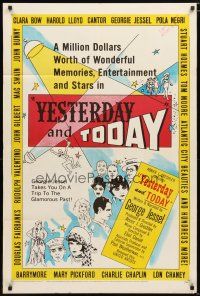 1w988 YESTERDAY & TODAY 1sh '53 art of classic old-time silent stars w/Chaplin & Clara Bow!