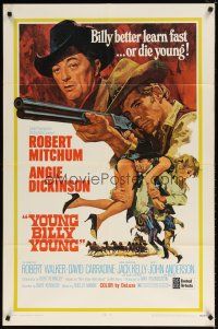 1w990 YOUNG BILLY YOUNG 1sh '69 art of Robert Mitchum, sexy Angie Dickinson & Robert Walker!