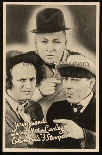 1y145 3 STOOGES MOVING PICTURE MACHINES 5x8 herald '37 turn the crank and watch, cool!