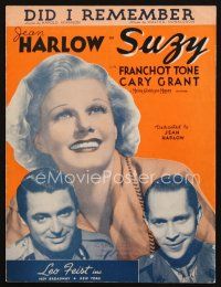 1y046 SUZY sheet music '36 Jean Harlow between Cary Grant & Franchot Tone, Did I Remember!