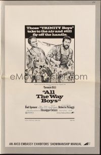 1y541 ALL THE WAY BOYS pressbook '73 cool artwork of Terence Hill & Bud Spencer, the Trinity boys!