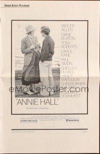 1y553 ANNIE HALL pressbook '77 full-length Woody Allen & Diane Keaton, a nervous romance!