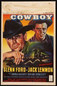 1z544 COWBOY Belgian '58 cool close-up art of smoking Glenn Ford & Jack Lemmon!