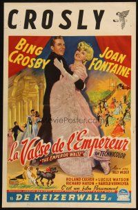 1z568 EMPEROR WALTZ Belgian '48 great full-length art of Bing Crosby & Joan Fontaine!