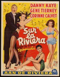 1z669 ON THE RIVIERA Belgian '51 art of Danny Kaye, sexy Gene Tierney & Corinne Calvet!