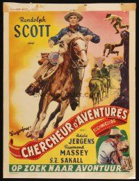 1z727 SUGARFOOT Belgian '51 cool art of cowboy Randolph Scott on horseback!