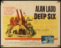 1z113 DEEP SIX 1/2sh '58 cool image of World War II soldiers Alan Ladd & William Bendix!