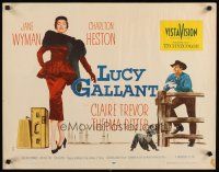 1z263 LUCY GALLANT style B 1/2sh '55 full-length image of Jane Wyman walking dog, Charlton Heston!