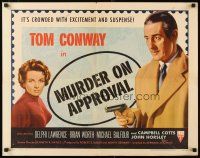 1z302 MURDER ON APPROVAL style A 1/2sh '56 art of detective Tom Conway w/pistol, English noir!