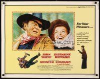 1z377 ROOSTER COGBURN 1/2sh '75 great art of John Wayne with eye patch & Katharine Hepburn!