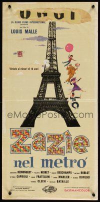 1z928 ZAZIE Italian locandina '61 Louis Malle, different art of stars flying by Eiffel Tower!