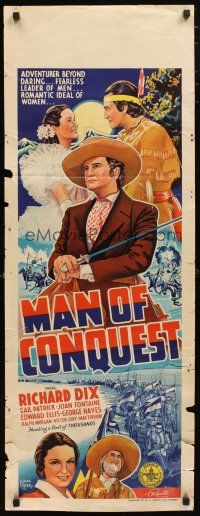 2a015 MAN OF CONQUEST long Aust daybill '39 Frank Tyler art of Richard Dix as Sam Houston!