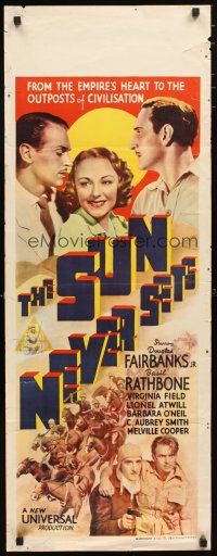 2a023 SUN NEVER SETS long Aust daybill '39 Douglas Fairbanks Jr & Rathbone in Africa's Gold Coast!