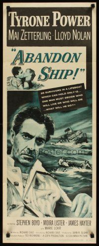 2a034 ABANDON SHIP insert '57 Tyrone Power & 25 survivors in a lifeboat which can hold only 12!