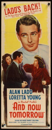2a057 AND NOW TOMORROW insert '44 great headshot of Dr. Alan Ladd, plus pretty Loretta Young!