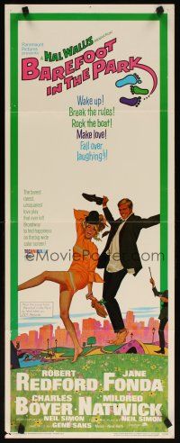 2a079 BAREFOOT IN THE PARK insert '67 artwork of frollicking Robert Redford & sexy Jane Fonda!