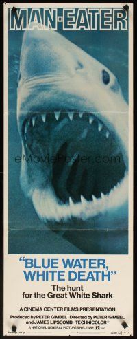2a106 BLUE WATER, WHITE DEATH insert '71 super close image of great white shark with open mouth!