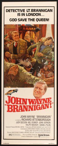 2a118 BRANNIGAN insert '75 great Robert McGinnis art of fighting John Wayne in England!