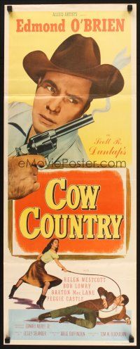 2a163 COW COUNTRY insert '53 cowboy Edmond O'Brien with smoking gun, Helen Westcott with whip!