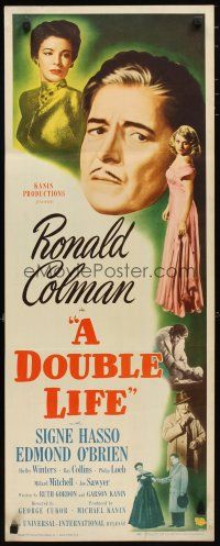 2a194 DOUBLE LIFE insert '47 film noir, Ronald Colman, Signe Hasso & pretty Shelley Winters!