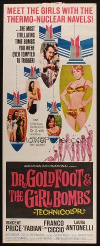 2a196 DR. GOLDFOOT & THE GIRL BOMBS insert '66 Mario Bava, Vincent Price & sexy half-dressed babes