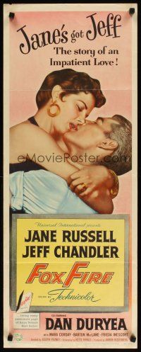 2a238 FOXFIRE insert '55 close up artwork of sexy Jane Russell, Jeff Chandler!
