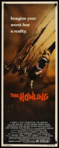 2a304 HOWLING style D insert '81 Joe Dante, cool art of screaming female attacked by werewolf!