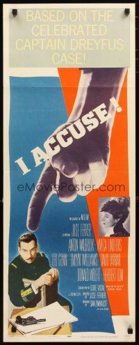 2a309 I ACCUSE insert '58 director Jose Ferrer stars as Captain Dreyfus, huge pointing finger image!