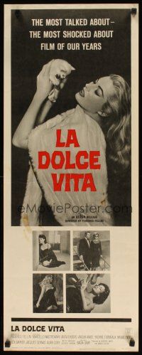 2a364 LA DOLCE VITA insert '61 Federico Fellini, full-length sexy Anita Ekberg holding kitten!