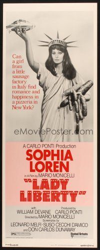 2a370 LADY LIBERTY insert '72 wacky image of sexy Sophia Loren as Statue of Liberty w/sausages!