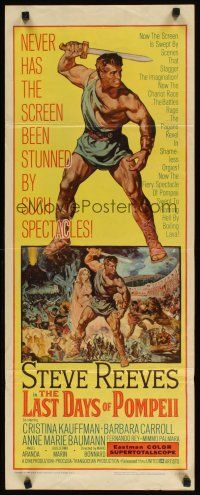 2a375 LAST DAYS OF POMPEII insert '60 art of mighty Steve Reeves in the fiery summit of spectacle!