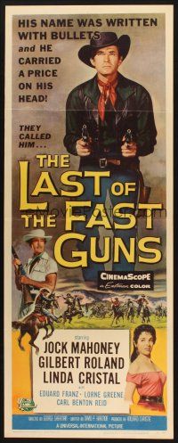 2a377 LAST OF THE FAST GUNS insert '58 Jock Mahoney's name was written with bullets, cool art!