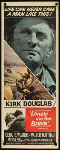 2a391 LONELY ARE THE BRAVE insert '62 Kirk Douglas classic, who was strong enough to tame him?