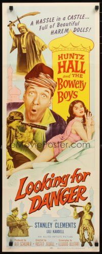 2a396 LOOKING FOR DANGER insert '57 Bowery Boys, wacky image of Huntz Hall checking out babe!