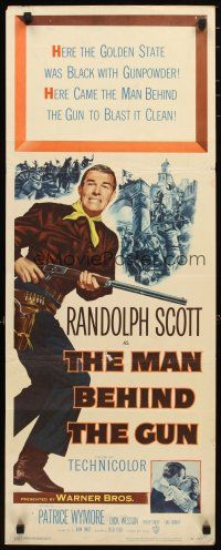 2a407 MAN BEHIND THE GUN insert '52 Randolph Scott blasted the Golden State clean of treason!