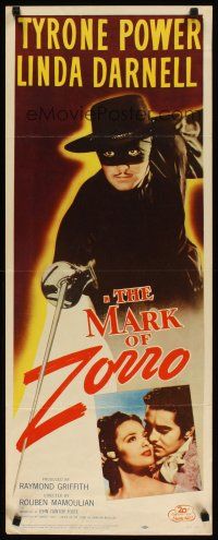 2a416 MARK OF ZORRO insert R58 masked hero Tyrone Power in costume & with young Linda Darnell!