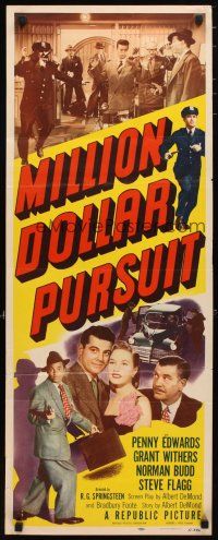 2a431 MILLION DOLLAR PURSUIT insert '51 Penny Edwards, Grant Withers, crime action!