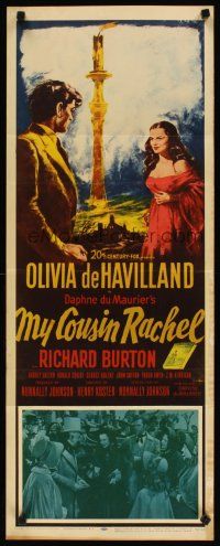 2a450 MY COUSIN RACHEL insert '53 artwork of pretty Olivia de Havilland & Richard Burton!