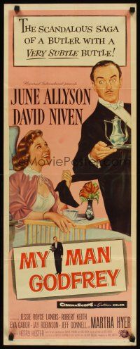 2a452 MY MAN GODFREY insert '57 close up artwork of June Allyson & butler David Niven!