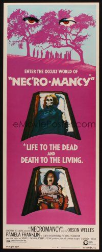 2a457 NECROMANCY insert '72 Orson Welles, occult world horror art of girl & skeleton in coffins!