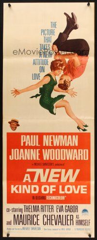 2a460 NEW KIND OF LOVE insert '63 Paul Newman, Joanne Woodward, Maurice Chevalier, Eva Gabor