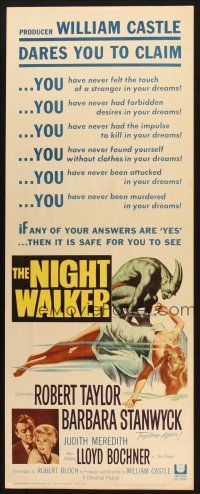 2a467 NIGHT WALKER insert '65 William Castle, Reynold Brown art of monster & sexy near-naked girl!