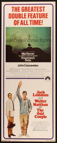 2a475 ODD COUPLE/ROSEMARY'S BABY insert '69 the greatest and oddest double feature of all time!