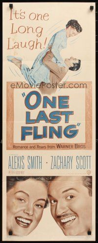 2a484 ONE LAST FLING insert '49 laughing Zachary Scott hoists beautiful Alexis Smith in the air!