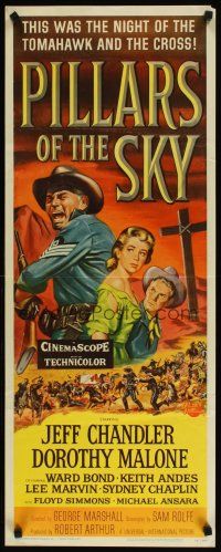 2a504 PILLARS OF THE SKY insert '56 soldier Jeff Chandler & pretty Dorothy Malone fight Indians!