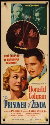 2a514 PRISONER OF ZENDA insert '37 Ronald Colman, Madeleine Carroll, classic adventure movie!