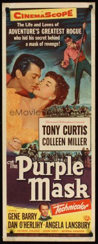 2a518 PURPLE MASK insert '55 masked avenger Tony Curtis w/pretty Colleen Miller!