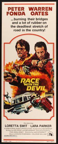 2a521 RACE WITH THE DEVIL insert '75 Peter Fonda & Warren Oates are burning bridges & rubber!
